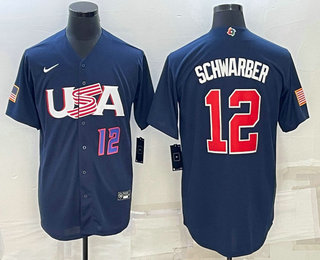 Mens USA Baseball #12 Kyle Schwarber Number 2023 Navy World Baseball Classic Stitched Jersey